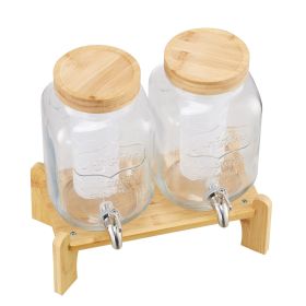 Beverage Dispenser, 2 Pack 1 Gallon Drink Dispensers for Parties, Glass Juice Dispenser with Wood Stand, Stainless Steel Spigot, Infuser, Iced Tea Lem