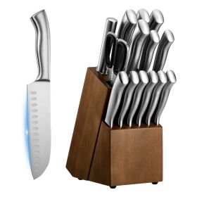 Kitchen Knife Set with Block and Sharpener, 15 Piece German High Carbon Stainless Steel Sharp Knife Set, Kitchen Cutlery with Ergonomic Handle, Sharpe