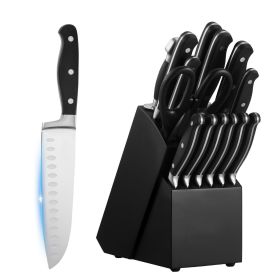 Kitchen Knife Set with Block and Sharpener, 15 Piece High Carbon Stainless Steel Sharp Knife Set, Kitchen Cutlery with Crack-Resistant Handle, Sharpen