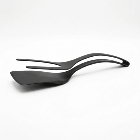 2-in-1 Silicone Spatula Tongs Cooking Tool - Non-Stick Heat Resistant Flipping Tongs for Eggs, Pancakes, Omelets, Steak, and Fish - Ergonomic Kitchen