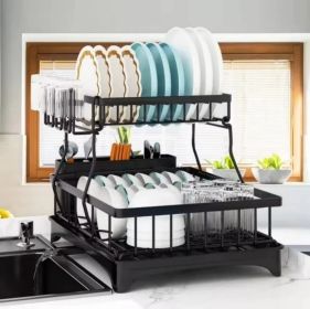 Detachable 2 Tier Dish Drying Rack with Drainboard, Rustproof Metal Dish Rack for Kitchen Countertop, Large Capacity Organizer for Plates Bowls Cups U