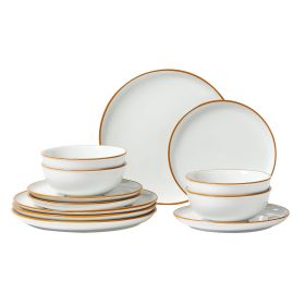 Dinnerware Set, Service for 4 (12 PCS), Round Plates and Bowls Sets, Scratch Resistant Ceramic Dinner Ware, Dishwasher and Microwave Suitable Kitchen