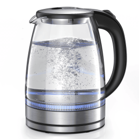Glass Boiler Electric Tea Kettle with Blue LED Indicator Light, Silver